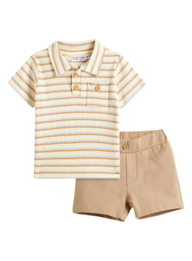 ديركجي مجموعة من شورت وتيشيرت مخطط بياقة بولو